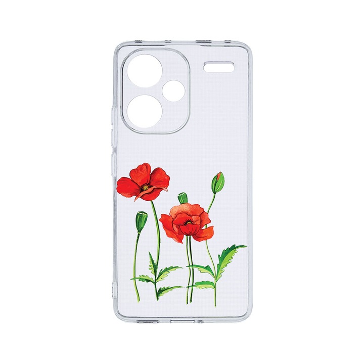 Husa BestCase® Clear Silicon 2MM, съвместим с Xiaomi Redmi Note 13 Pro Plus 5G, Red Poppy, противоударна, защита на камерата, повдигнати ръбове за защита на екрана, T 643