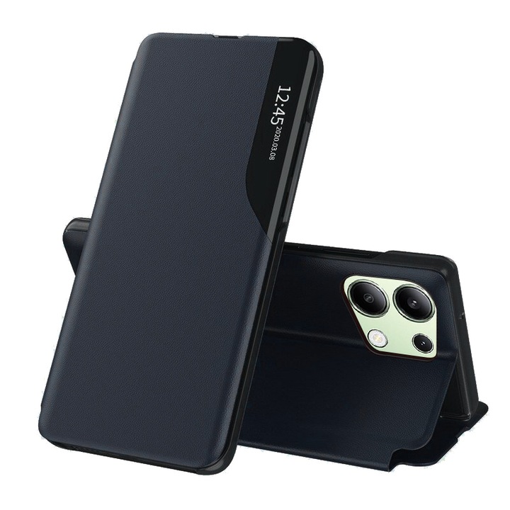 Tok Xiaomi Redmi Note 13 4G könyvtípushoz, S-View, állvány funkció, prémium minőség, ütésálló, fokozott védelem, sötétkék