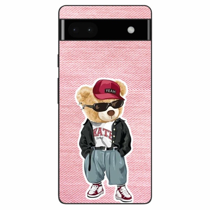 Husa compatibila cu Google Pixel 6A Silicon Gel Tpu Model Pink Jeans Bear