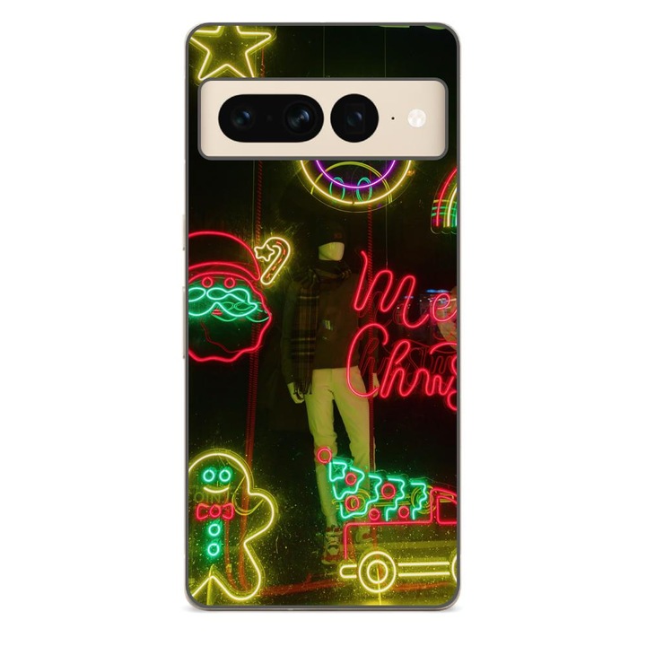 Husa compatibila cu Google Pixel 7 Pro Silicon Gel Tpu Model Craciun Vitrina Neon Lights