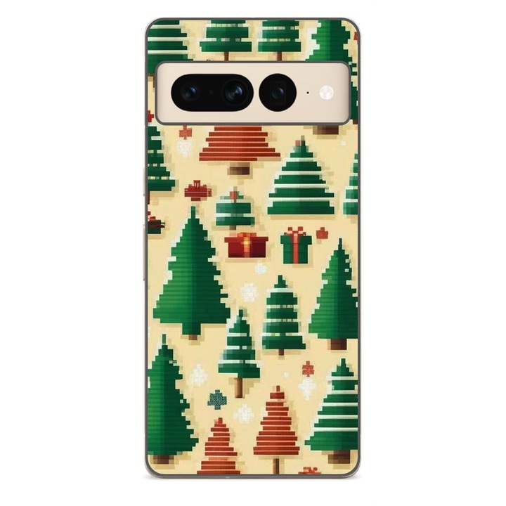Husa compatibila cu Google Pixel 7 Pro Silicon Gel Tpu Model Pixel Art Christmas Tree Pattern