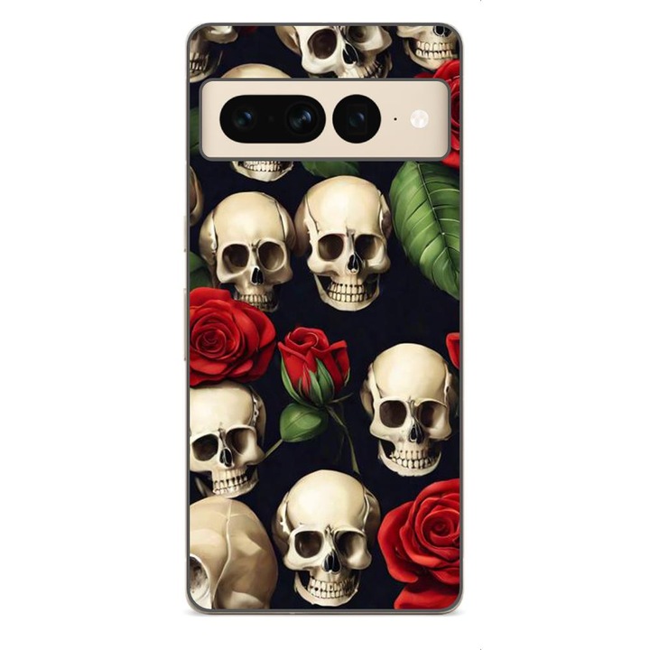 Husa compatibila cu Google Pixel 7 Pro Silicon Gel Tpu Model Skulls and Roses
