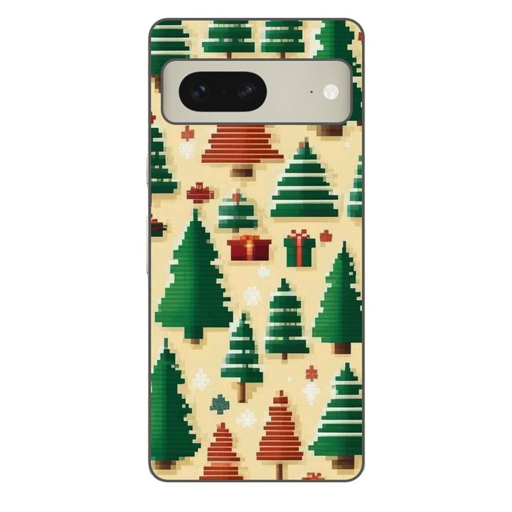 Husa compatibila cu Google Pixel 7 Silicon Gel Tpu Model Pixel Art Christmas Tree Pattern