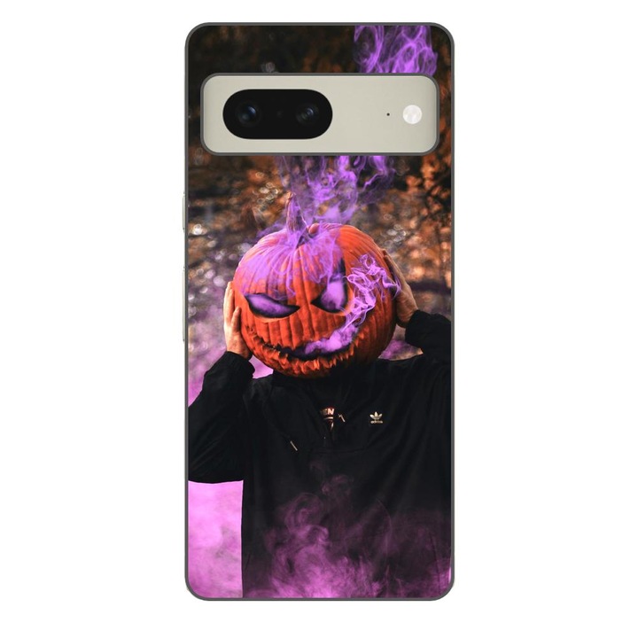 Husa compatibila cu Google Pixel 7 Silicon Gel Tpu Model Halloween Cap Dovleac cu Fum