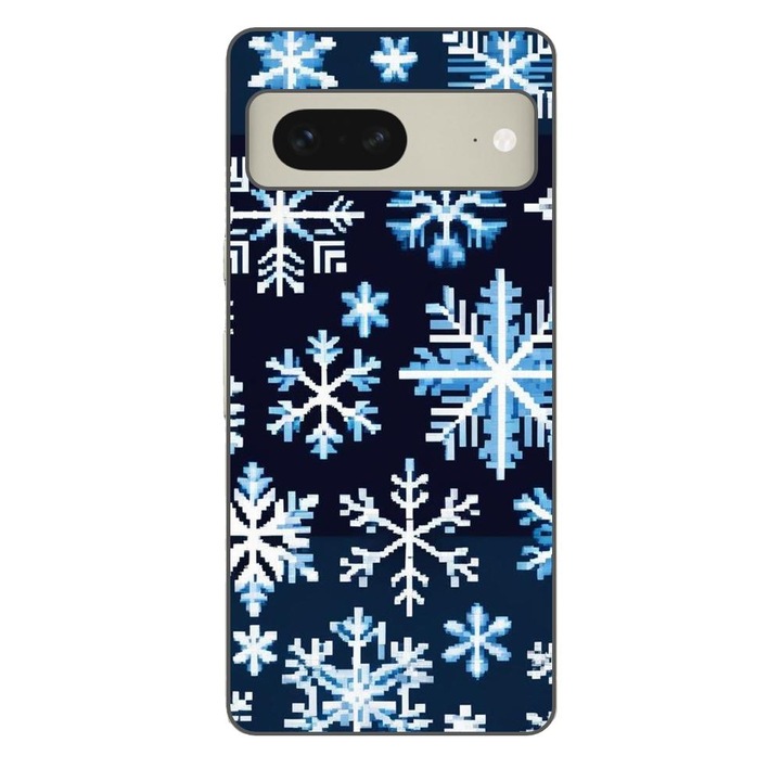 Husa compatibila cu Google Pixel 7 Silicon Gel Tpu Model Pixel Art Snowflakes