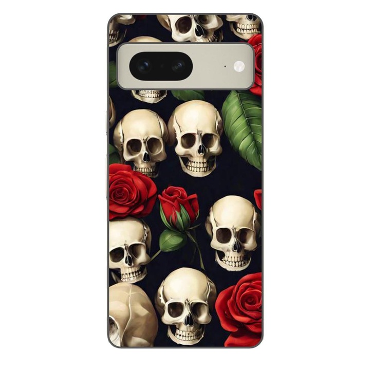 Husa compatibila cu Google Pixel 7 Silicon Gel Tpu Model Skulls and Roses