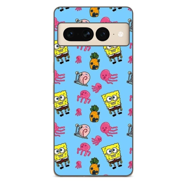 Husa compatibila cu Google Pixel 7 Pro Silicon Gel Tpu Model Spongebob Pattern