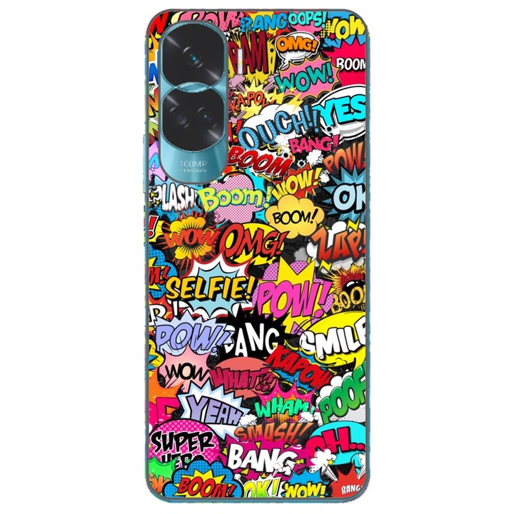 Капак, съвместим с модел Honor 90 Lite 5G Silicon Gel Tpu Pop Art Pow Wow Boom