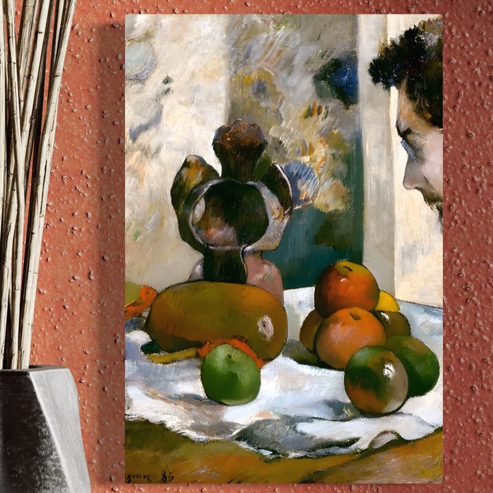 Премиум картина върху платно, LuxCanva® A1558, Натюрморт с профил на Лавал, 100 X 145 см, 100% памучно платно 400 г/м2, дървена рамка, Художествена галерия, Пол Гоген, Художник, Авантюрист, Гений, Хол, Ярки цветове