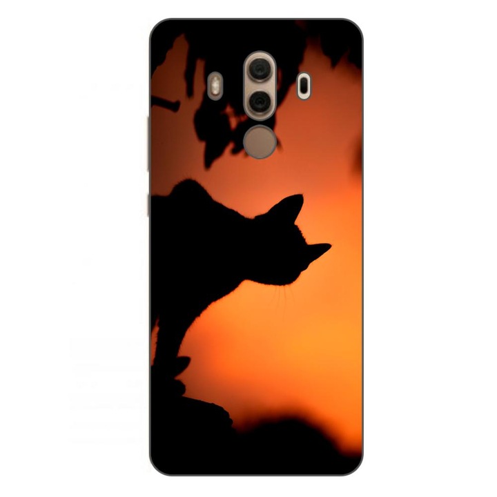 Husa compatibila cu Huawei Mate 10 Pro Silicon Gel Tpu Model Halloween Pisica Neagra
