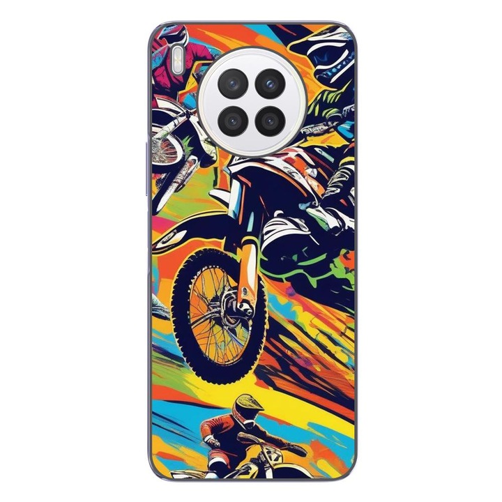 Капак, съвместим с модел Huawei Nova 8i Silicon Gel Tpu Motocross Pop Art
