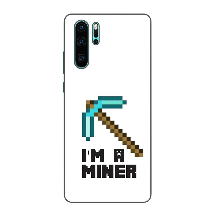 Капак, съвместим с модел Huawei P30 Pro Silicon Gel Tpu Minecraft Miner