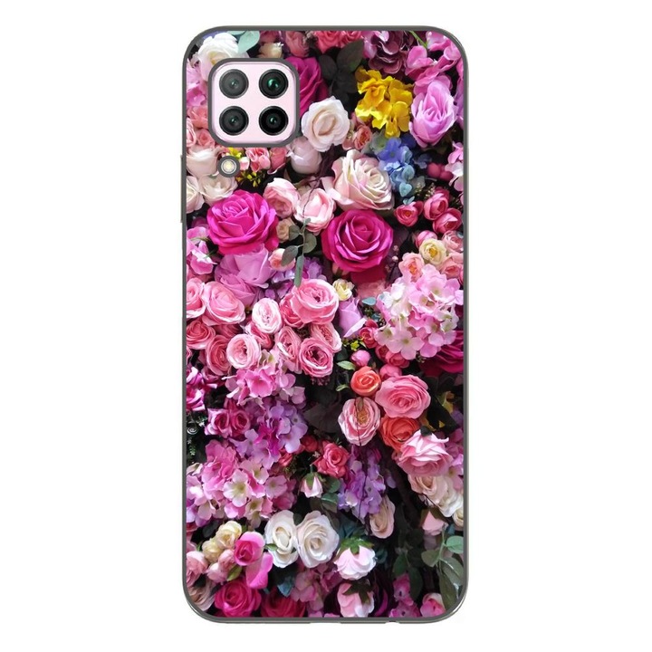 Husa compatibila cu Huawei P40 Lite Silicon Gel Tpu Model Trandafiri Roz