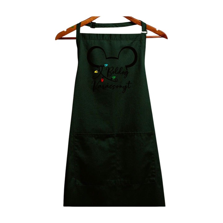 Boldog Karácsony Mickey egér kötény, sötétzöld, 90 x 76 cm