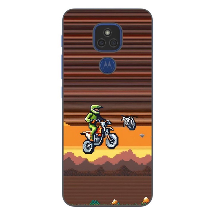 Husa compatibila cu Motorola Moto E7 Plus Silicon Gel Tpu Model Pixel Art Motorcross