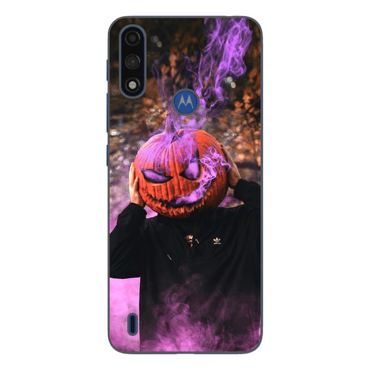 Husa compatibila cu Motorola Moto E7 Power Silicon Gel Tpu Model Halloween Cap Dovleac cu Fum