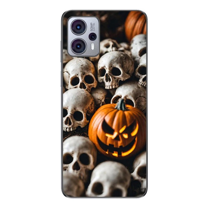 Husa compatibila cu Motorola Moto G23 Silicon Gel Tpu Model Halloween Pattern Cranii si Dovleac