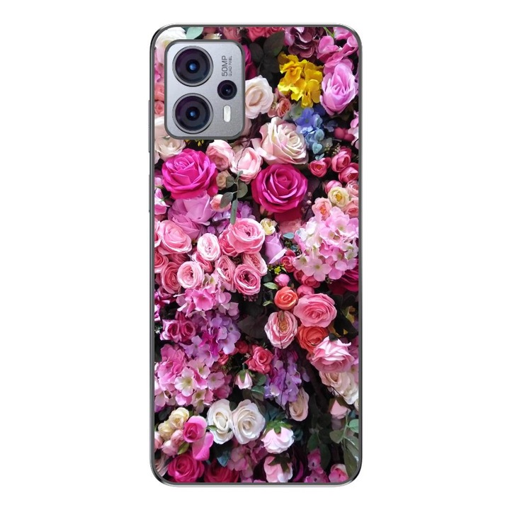 Husa compatibila cu Motorola Moto G23 Silicon Gel Tpu Model Trandafiri Roz