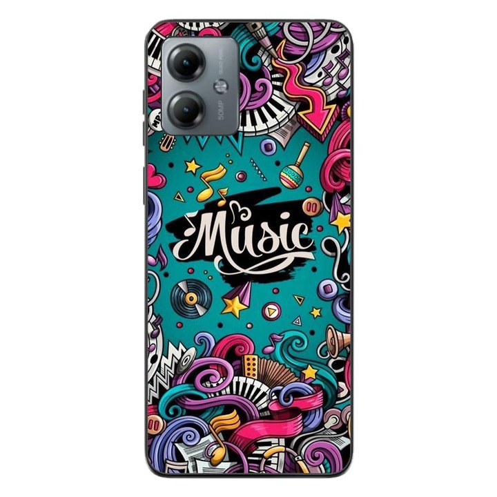 Капак, съвместим с Motorola Moto G14 Silicon Gel Tpu Model Pop Art Music