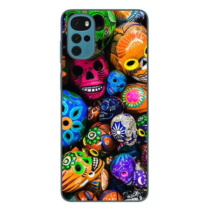 Husa compatibila cu Motorola Moto G22 Silicon Gel Tpu Model Halloween Cranii Colorate