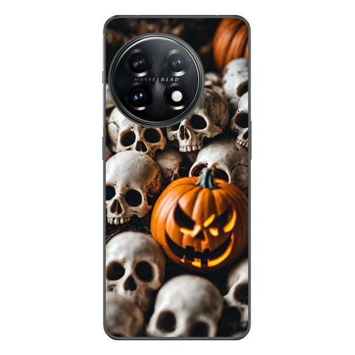 Husa compatibila cu OnePlus 11 Silicon Gel Tpu Model Halloween Pattern Cranii si Dovleac