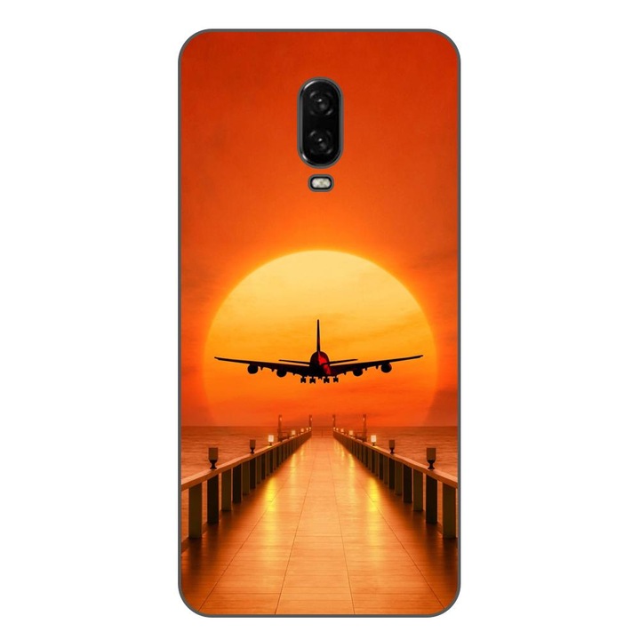 Husa compatibila cu OnePlus 6T Silicon Gel Tpu Model Airplane Sunset