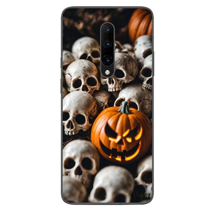 Husa compatibila cu OnePlus 7 Pro Silicon Gel Tpu Model Halloween Pattern Cranii si Dovleac