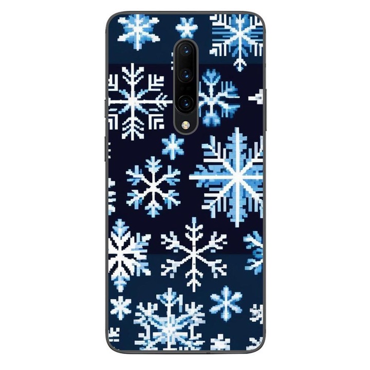 Husa compatibila cu OnePlus 7 Pro Silicon Gel Tpu Model Pixel Art Snowflakes