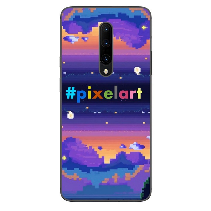 Husa compatibila cu OnePlus 7 Pro Silicon Gel Tpu Model Pixel Art Peisaj