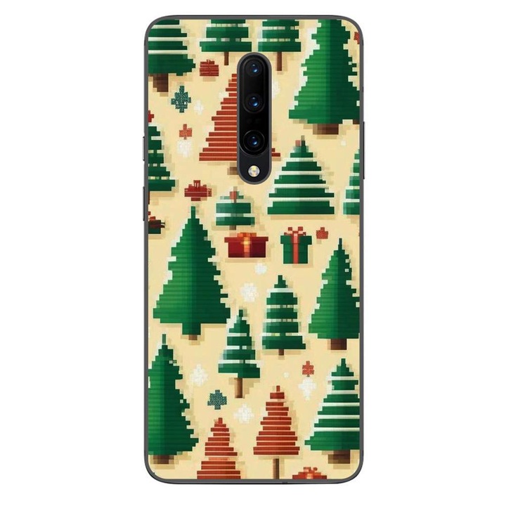 Husa compatibila cu OnePlus 7 Pro Silicon Gel Tpu Model Pixel Art Christmas Tree Pattern