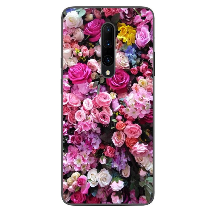 Husa compatibila cu OnePlus 7 Pro Silicon Gel Tpu Model Trandafiri Roz