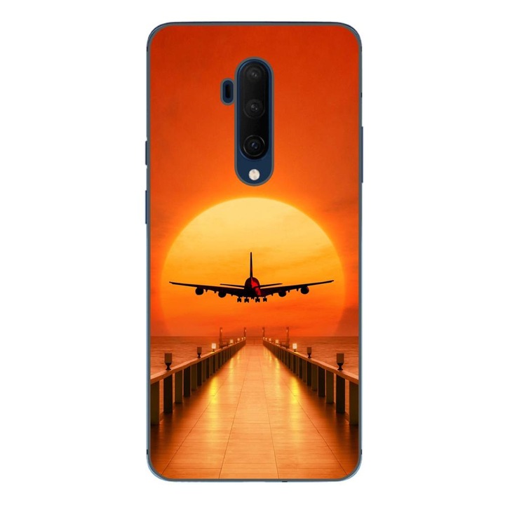 Husa compatibila cu OnePlus 7T Pro Silicon Gel Tpu Model Airplane Sunset
