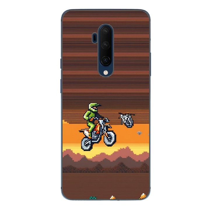 Husa compatibila cu OnePlus 7T Pro Silicon Gel Tpu Model Pixel Art Motorcross