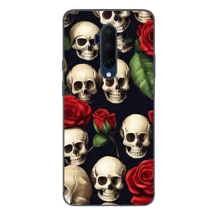 Husa compatibila cu OnePlus 7T Pro Silicon Gel Tpu Model Skulls and Roses