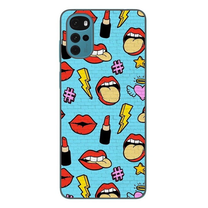 Капак, съвместим с Motorola Moto G22 Silicon Gel Tpu Model Pop Art Lips