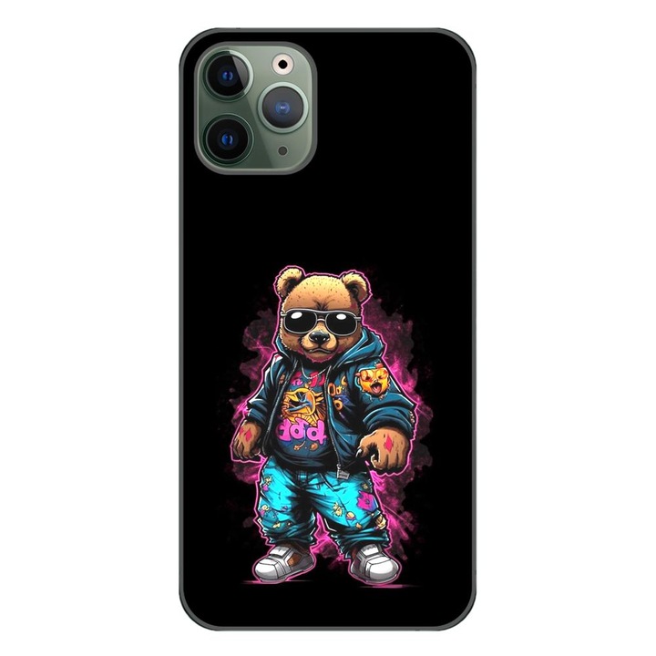 Кейс, съвместим с Apple iPhone 11 Pro Max Silicon Gel Tpu Model Bear Cool Black