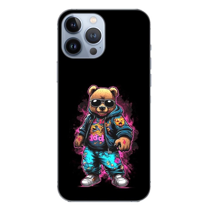Кейс, съвместим с Apple iPhone 13 Pro Max Silicon Gel Tpu Model Bear Cool Black