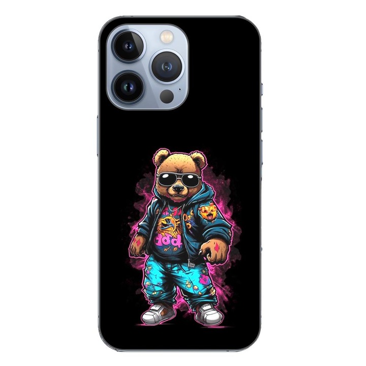 Кейс, съвместим с Apple iPhone 13 Pro Silicon Gel Tpu Model Bear Cool Black