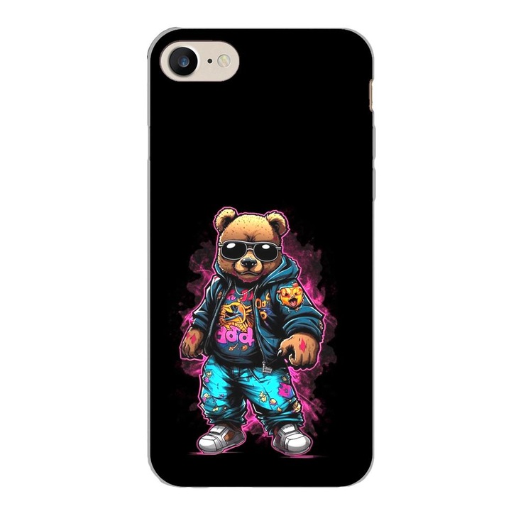 Husa compatibila cu Apple iPhone 7, iPhone 8, iPhone SE 2020 Silicon Gel Tpu Model Bear Cool Black