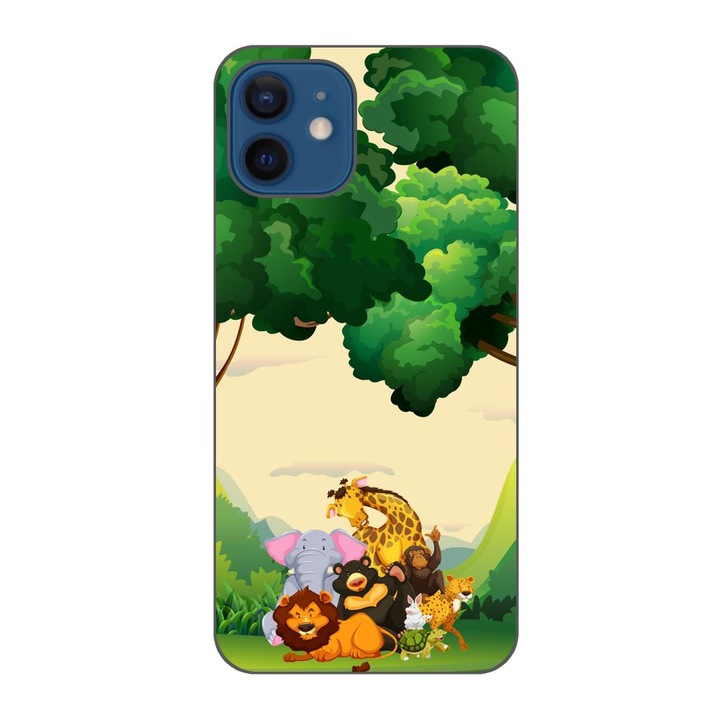 Husa compatibila cu Apple iPhone 12 Silicon Gel Tpu Model Jungla cu Animale