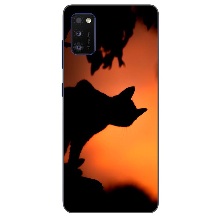 Капак, съвместим с Samsung Galaxy A41 Silicone Gel Tpu Модел Halloween Black Cat