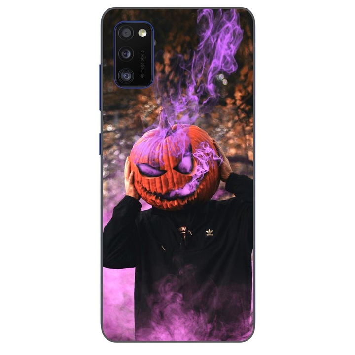 Husa compatibila cu Samsung Galaxy A41 Silicon Gel Tpu Model Halloween Cap Dovleac cu Fum