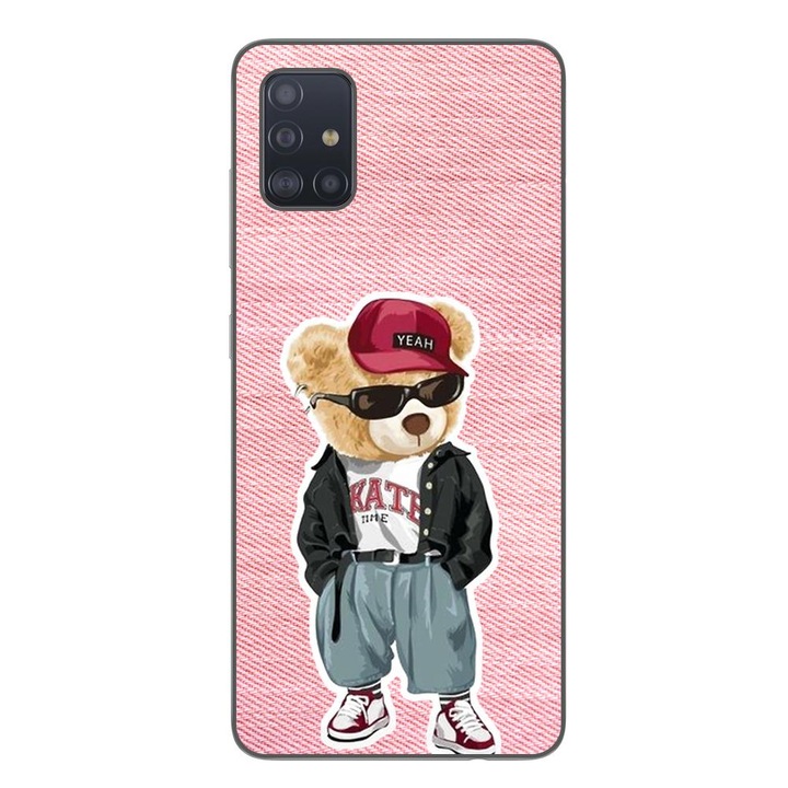 Husa compatibila cu Samsung Galaxy A51 Silicon Gel Tpu Model Pink Jeans Bear