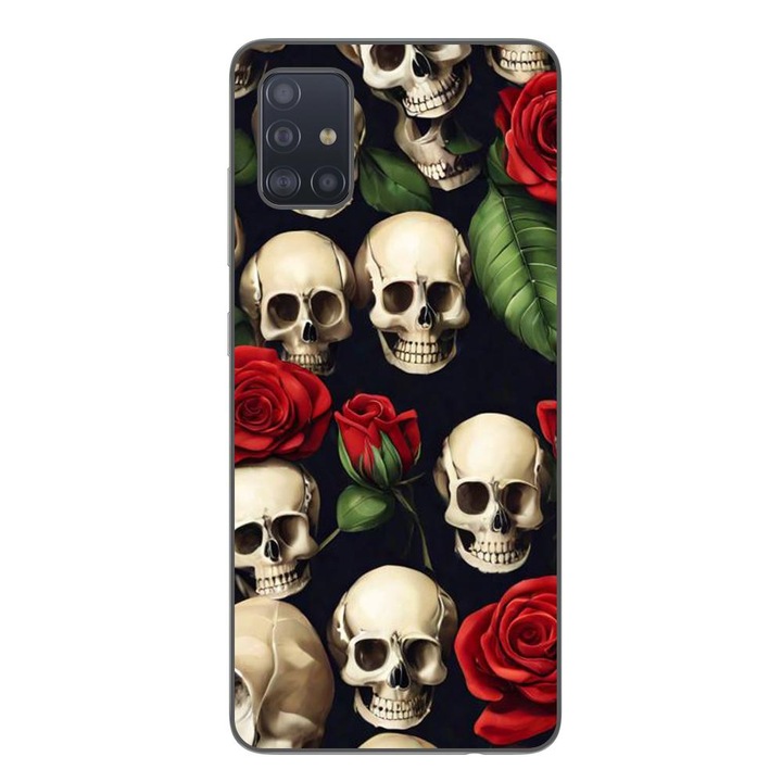Husa compatibila cu Samsung Galaxy A51 Silicon Gel Tpu Model Skulls and Roses