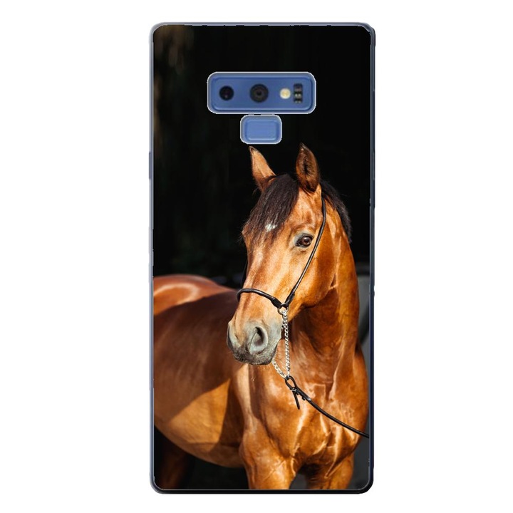 Калъф, съвместим с Samsung Galaxy Note 9 Silicon Gel Tpu Horse Model на черен фон