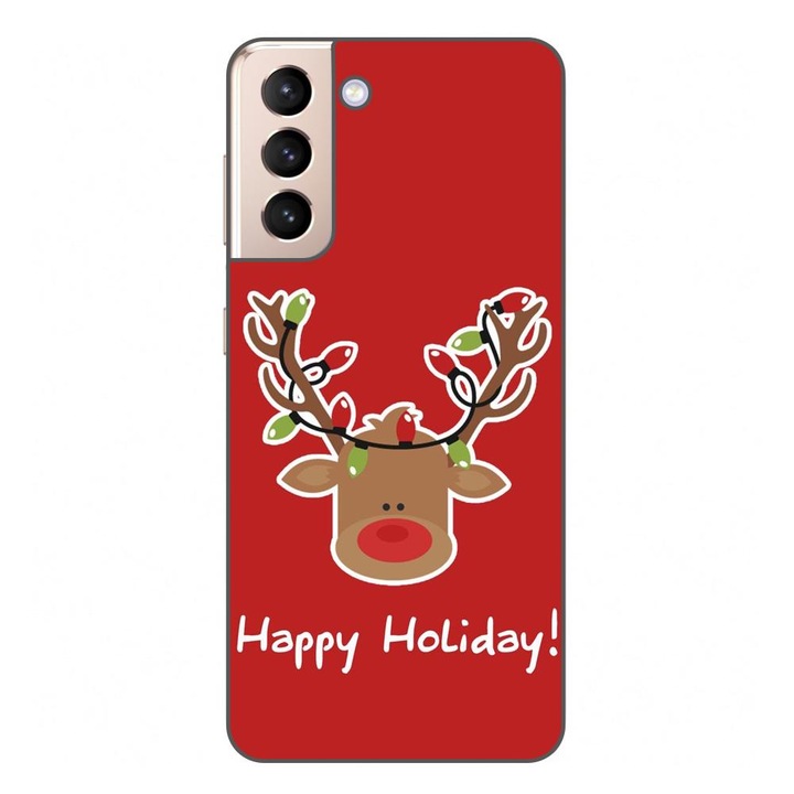 Husa compatibila cu Samsung Galaxy S21 Silicon Gel Tpu Model Craciun Ren Happy Holiday