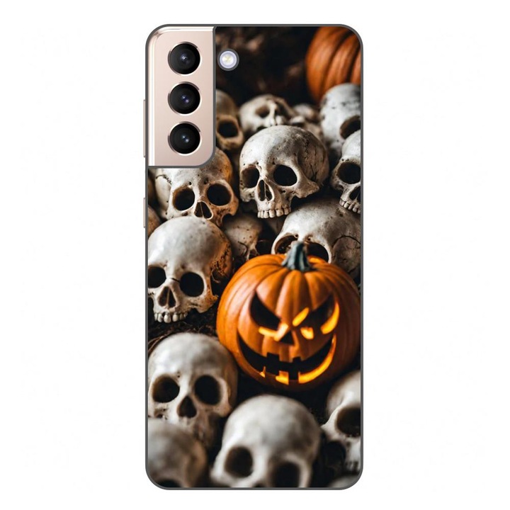 Husa compatibila cu Samsung Galaxy S21 FE Silicon Gel Tpu Model Halloween Pattern Cranii si Dovleac