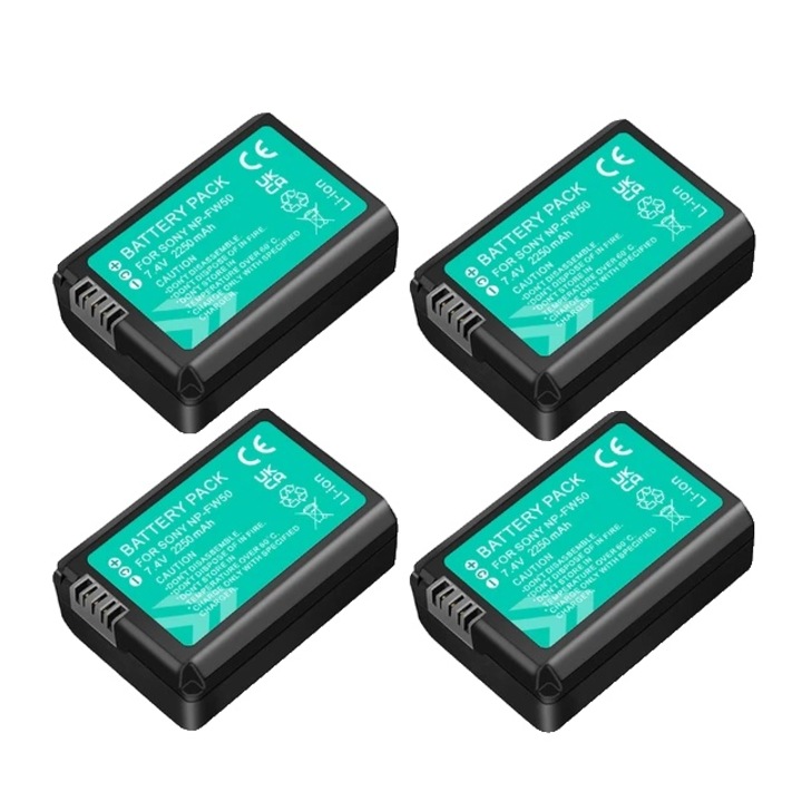 Set 4 baterii, Compatibil cu Sony NP-FW50, LCD, Litiu-ion, Negru