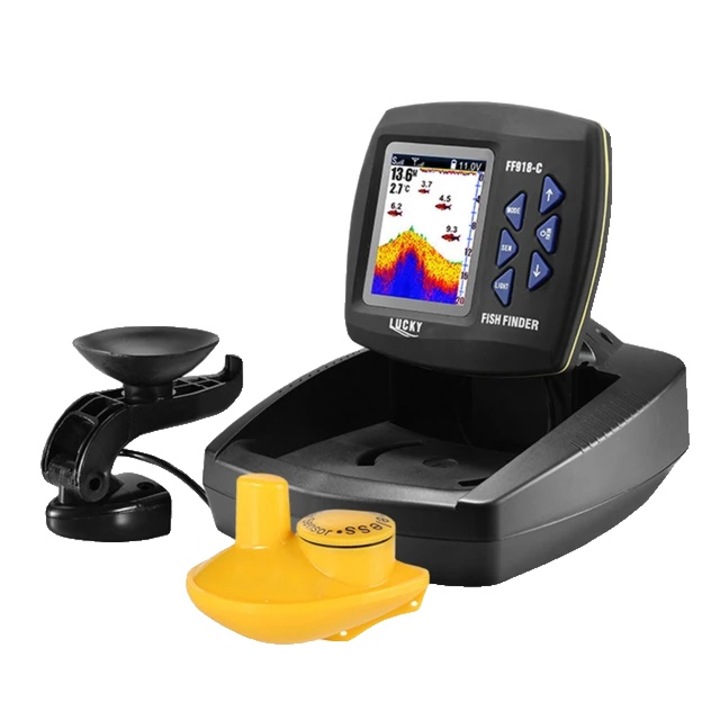 GPS сонар за риболов, откриване на риба и контур на дъното, LCD екран, поддръжка на двоен трансдюсер, безжичен и кабелен, аларма за риба, 180 м/45 м