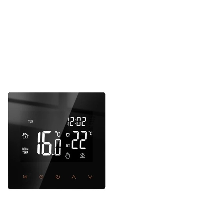 WiFi Smart termosztát, Hangvezérlés, LCD érintőképernyő, Gyúlékony, 86x86mm, Fekete